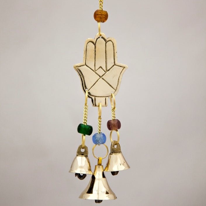 Small Brass Chimes with Three Bells and Glass Beads - Decorative Bells - Bellbazaar.com - BS385