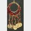 Stylish Double Hoop Metal Earrings with Rough-Cut Colored Beads & Dangling Coin Accents - Eclectic & Chic Design