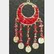 Stylish Double Hoop Metal Earrings with Rough-Cut Colored Beads & Dangling Coin Accents - Eclectic & Chic Design