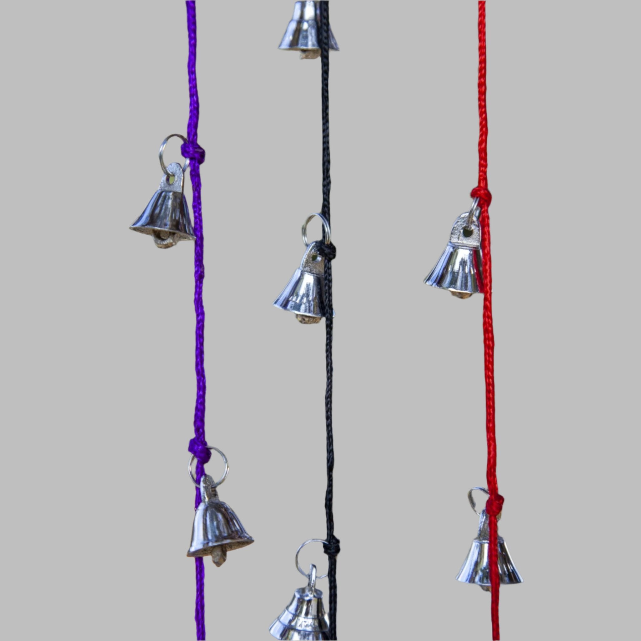 Ten Nickel Plated Mini Brass Bells on 30 Inch Cord - Decorative Bells - Bellbazaar.com - BS011