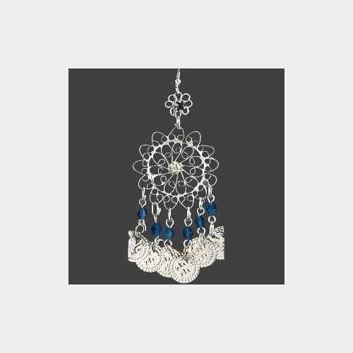 Traditional White Metal Filigree Chandelier Earrings with Colorful Beads - Elegant Handcrafted Jewelry