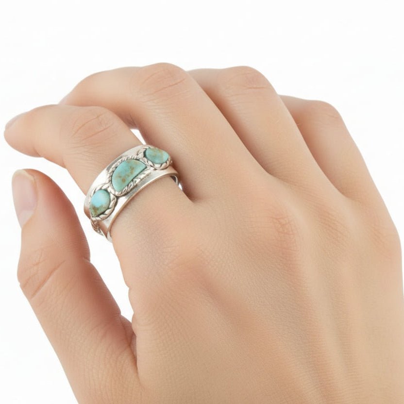 Triple Stone Turquoise Ring in Sterling Silver - Rings - Bell Bazaar