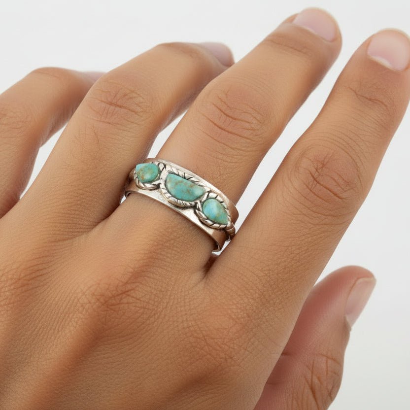 Triple Stone Turquoise Ring in Sterling Silver - Rings - Bell Bazaar