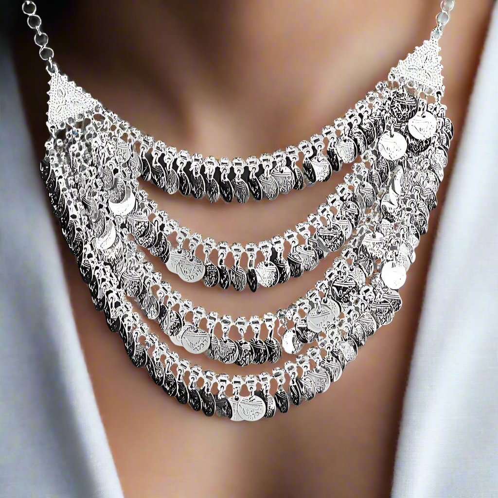 White Metal Alloy Necklace with Coin Charms - Timeless Fashion Statement-JW048