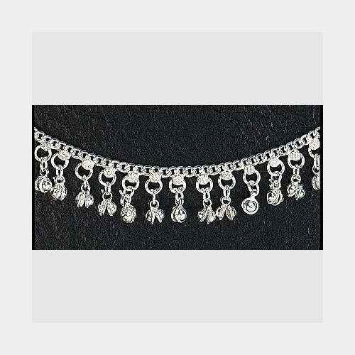 White Metal Anklet Chain with Bells - Elegant & Musical Accessory
