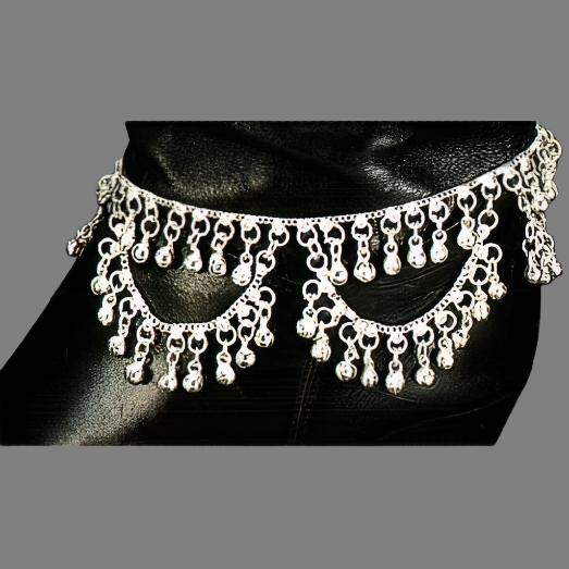 White Metal Boot Anklet with Loops of Bells - Edgy & Distinctive Accessory - Apparel & Accessories > Jewelry > Anklets - Bellbazaar.com - JW193