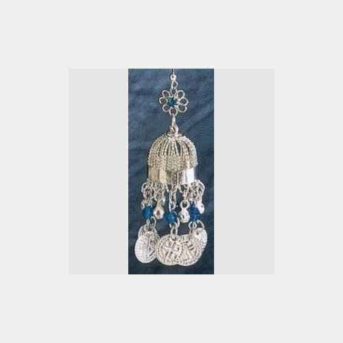 White Metal Dome-Shaped Earrings with Beads & Dangling Coins - Eye-catching & Unique Design