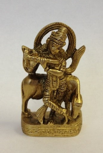 Brass Krishna with Cow Statue