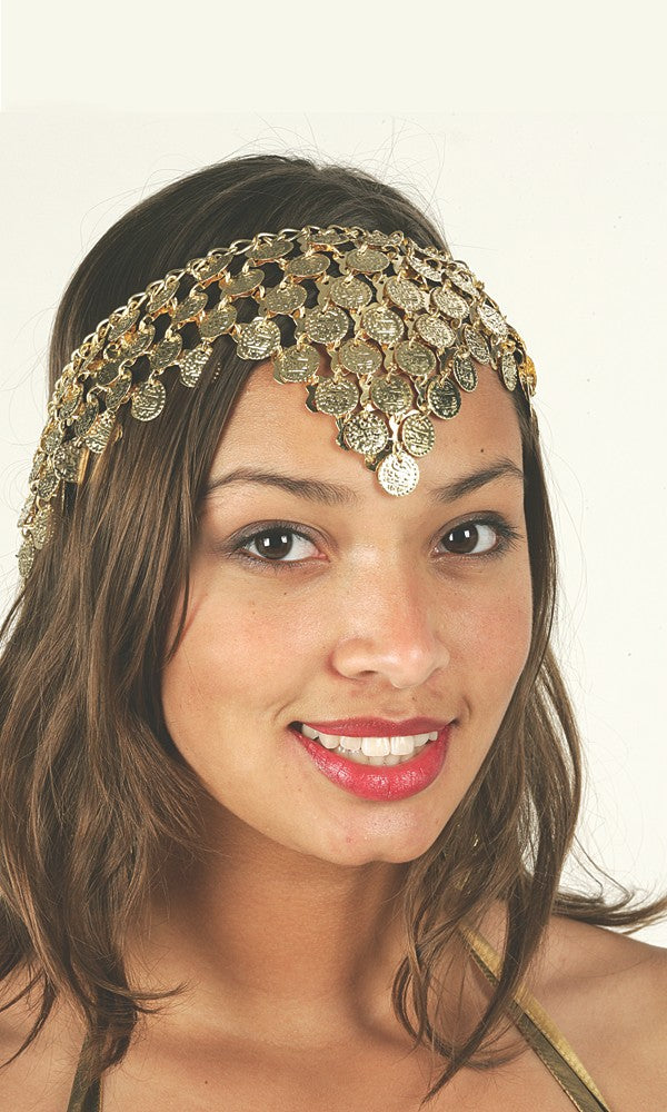 Gold-Tone Metal Headpiece with Coins, Bells, & Turquoise