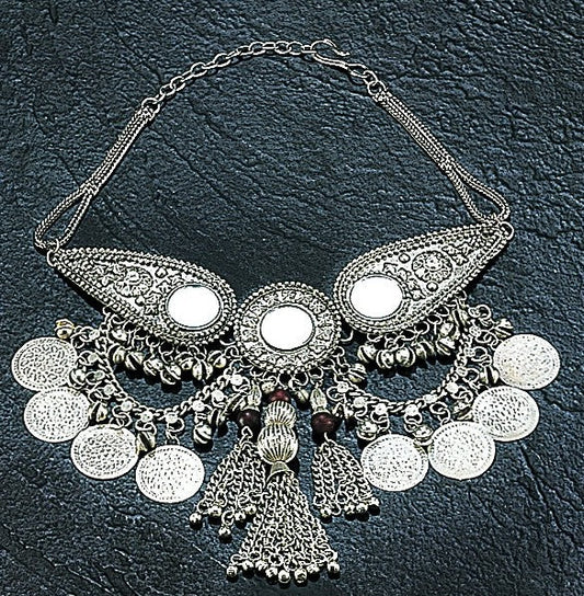 White Metal Necklace with Vintage Coins - Classic & Charming Accessory