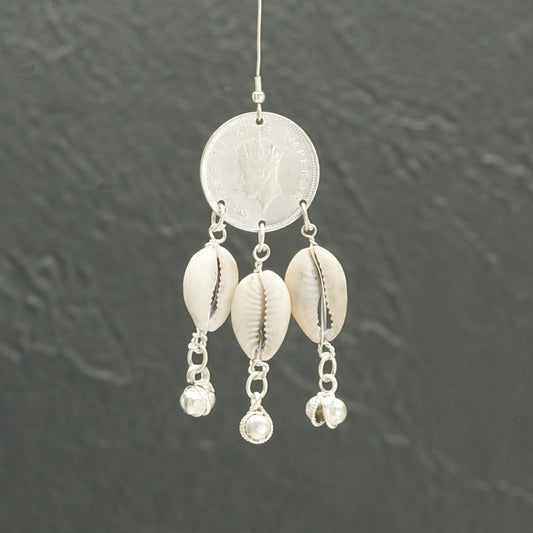 Cowrie Shell and Vintage Coin Earrings - Exotic & Unique Design