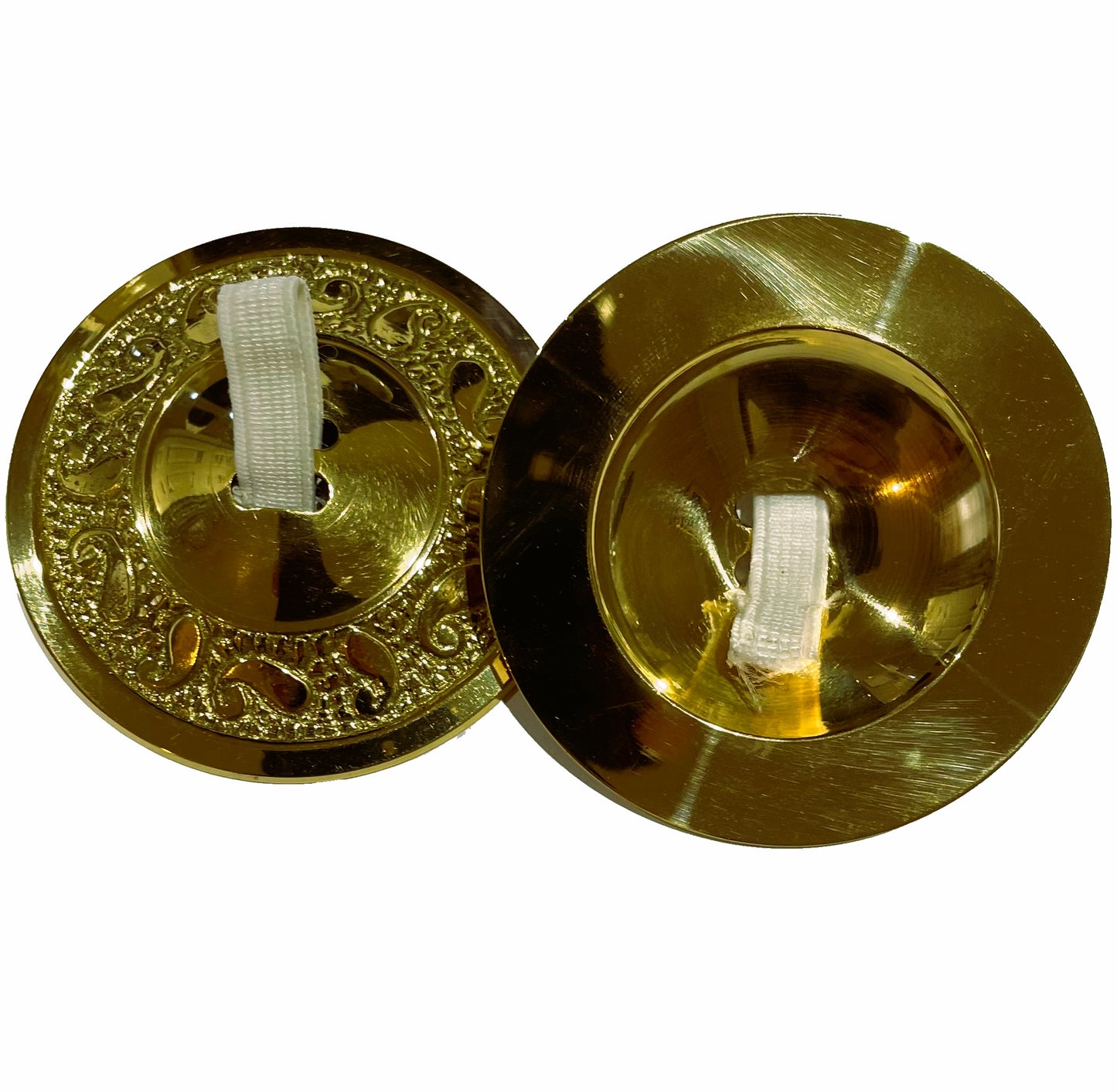 Paisley Design Brass Finger Cymbals-Two Slots-2.38"D