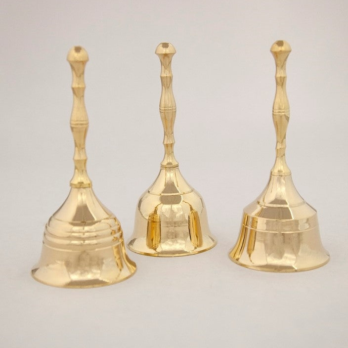 Set of Three 5-Inch Polished Elegant Brass Handbells in Versatile Designs