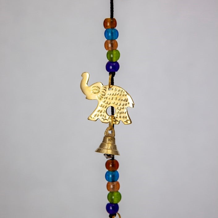 Brass Beaded Bell Chime with Six Elephants