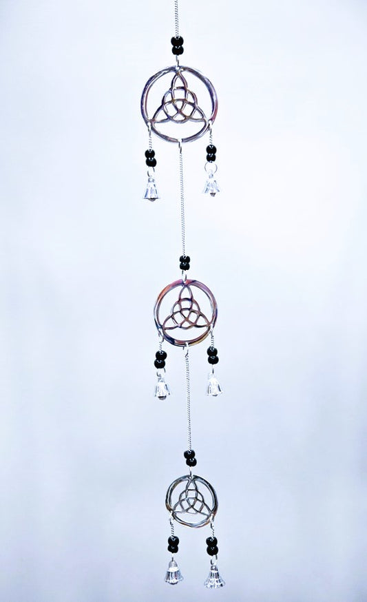 Chrome Plated Three Celtic Charm Bell & Bead Wind Chime