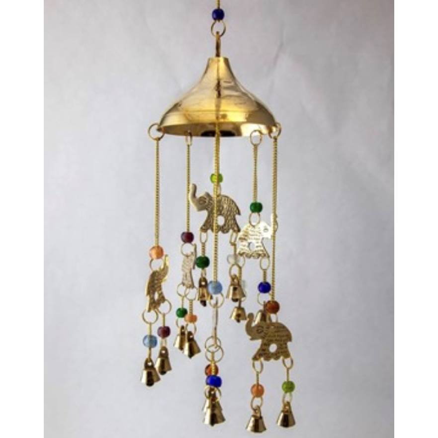Brass Dome Chime With Elephants And Beads