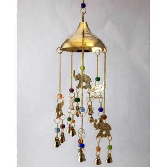 Brass Dome Chime With Elephants And Beads