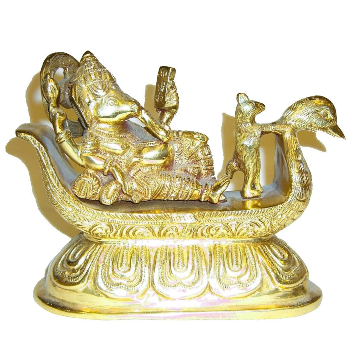 Brass Reading Ganesh on Swan Statue
