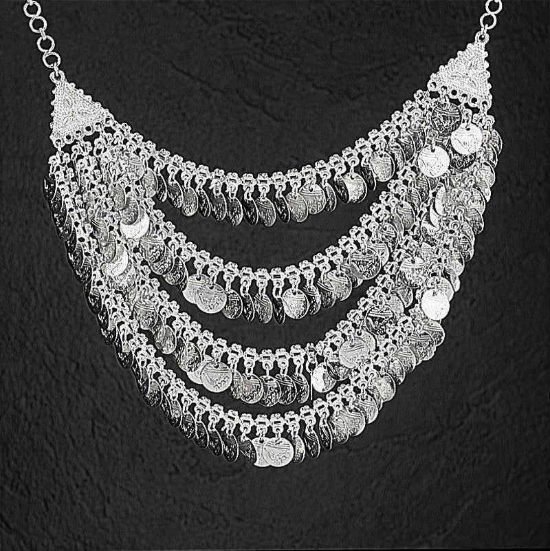 White Metal Alloy Necklace with Coin Charms - Timeless Fashion Statement