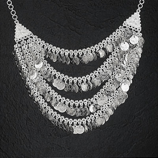 White Metal Alloy Necklace with Coin Charms - Timeless Fashion Statement