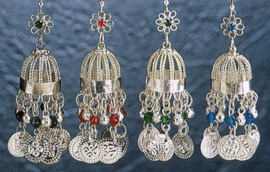 White Metal Dome-Shaped Earrings with Beads & Dangling Coins - Eye-catching & Unique Design