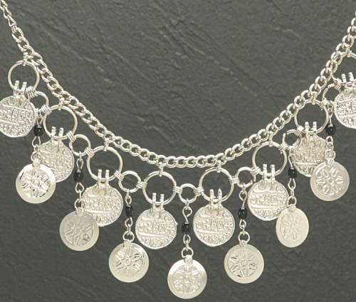 Silver-Tone White Metal Necklace with Coins