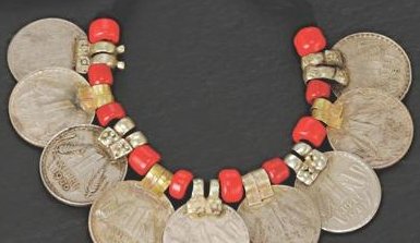 Antique Coins and Beads Necklace on Cord