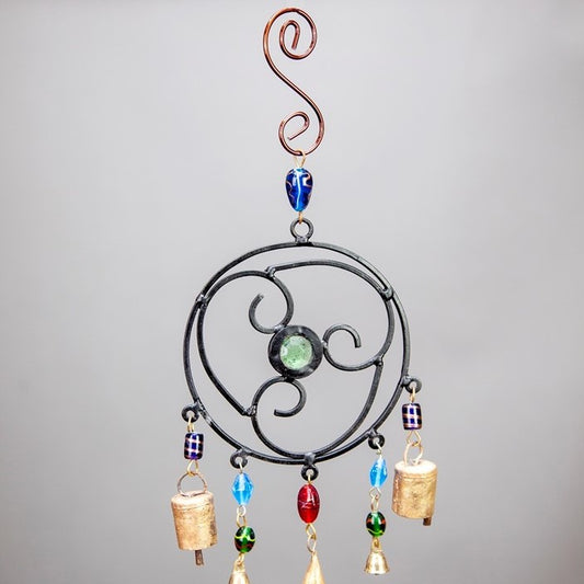 Iron Celtic Circle Chime with Glass Accents and Tin Bells