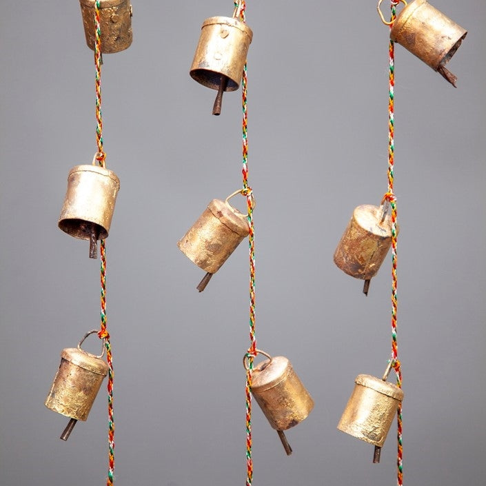 8 Rustic Tin Bells on a Cord