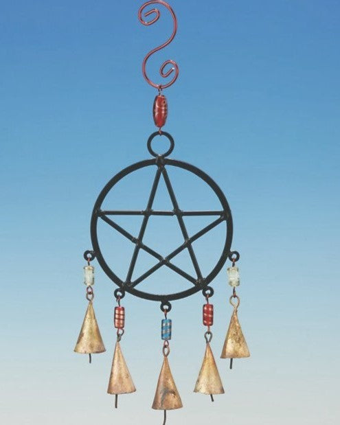 Iron Pentagram Wind Chime with Tin Bells and Glass Beads