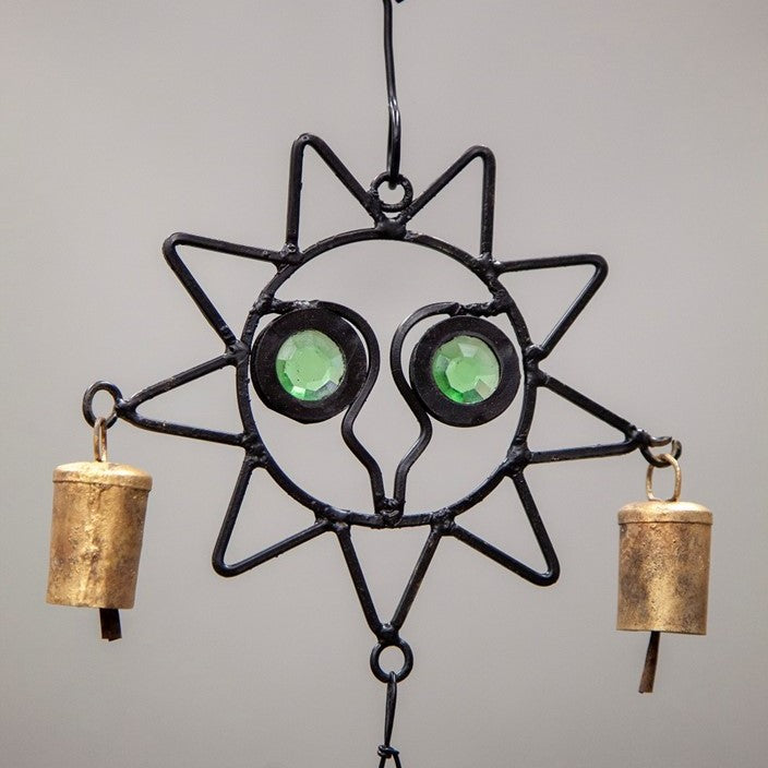 Iron Celestial Chime With Glass Accents