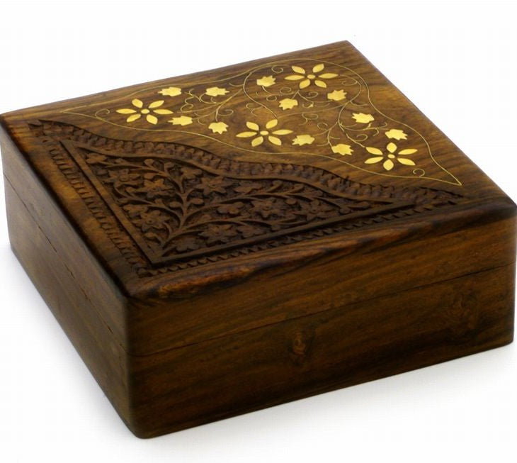 Brass Inlaid And Carved Box